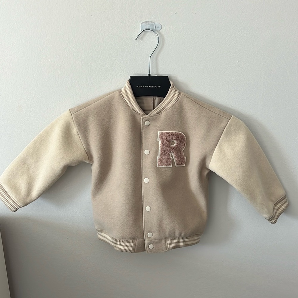 Like New Baby H&M Beige Lined Baseball Jacket 2T